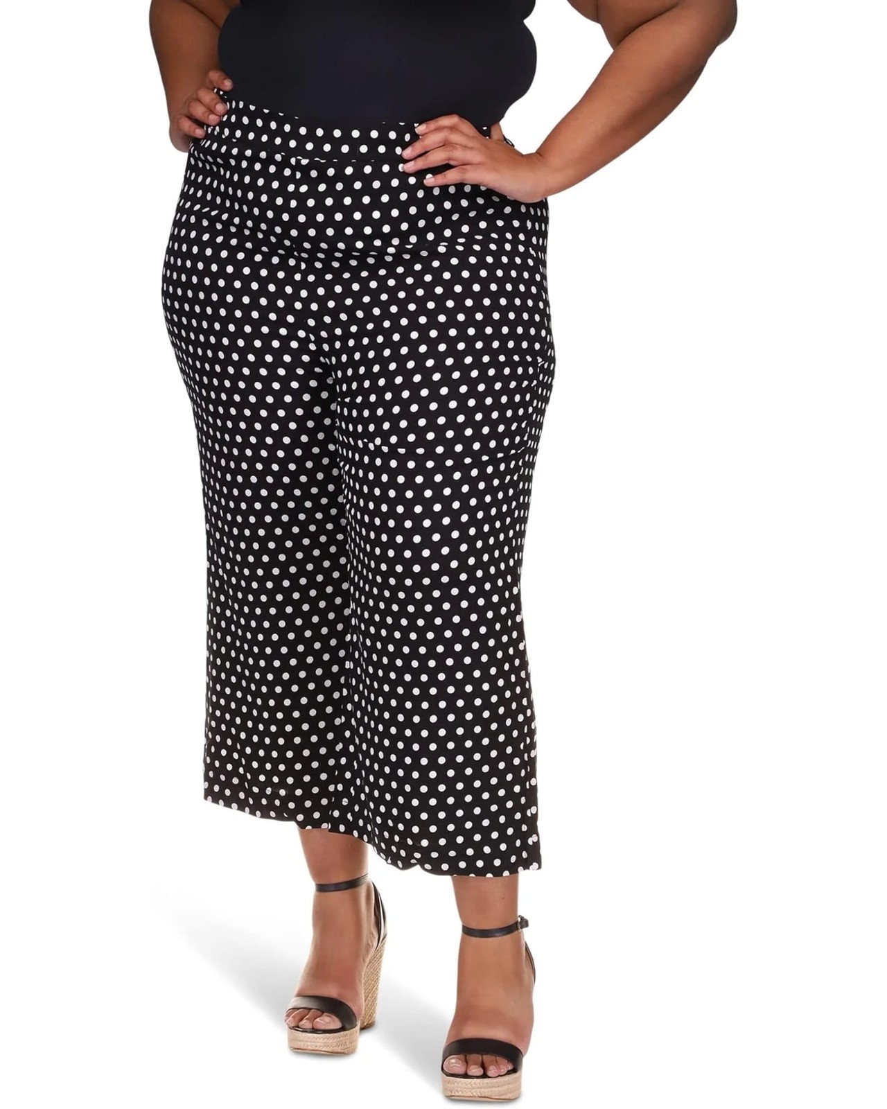 Michael Kors NWT Polka Dot Wide Leg Cropped Pants Plus Size 24W Black
