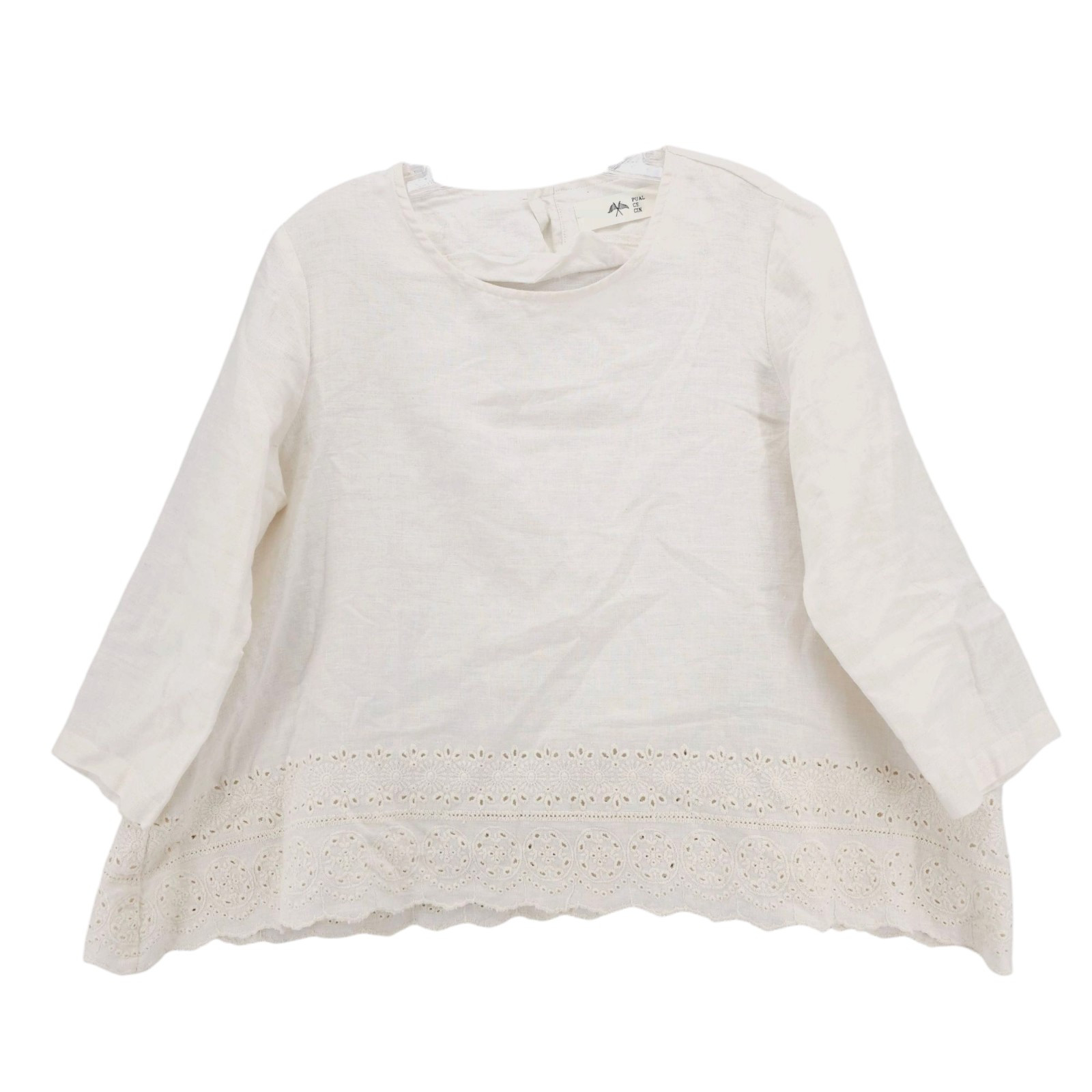 PUAL CE CIN Linen Embroidered Top Blouse A-Line EUC Natural Ivory Size MEDIUM?