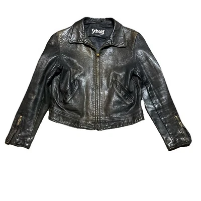 Chaqueta de cuero negra Schott NYC pequeña hecha en EE. UU. - Imagen 1 de 4