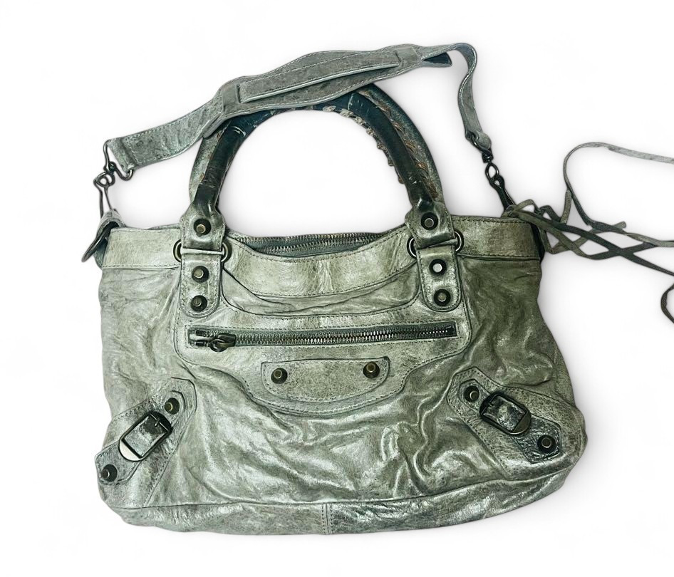 Authentic Balenciaga The First 103208 Gray Leather 2way Handbag