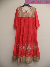 Stains- Women's Kurta Indian Dress Gold/Red embroider detail 3/4 Sleeve SizeXL42