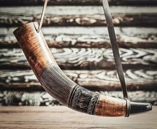 Viking War Horn Ox Horn Battle Trumpet 16 Inch Hand Engraved