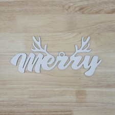 "Merry" Wooden 4"x9" Cutout Sign DIY Christmas Wreath Crafts Wood Hanging Plaque