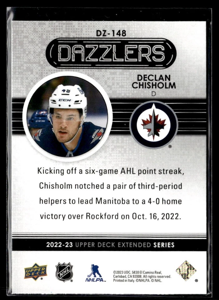 2022-23 Upper Deck Extended Series Dazzlers Blue #DZ-148 Declan Chisholm - Image 2 of 2