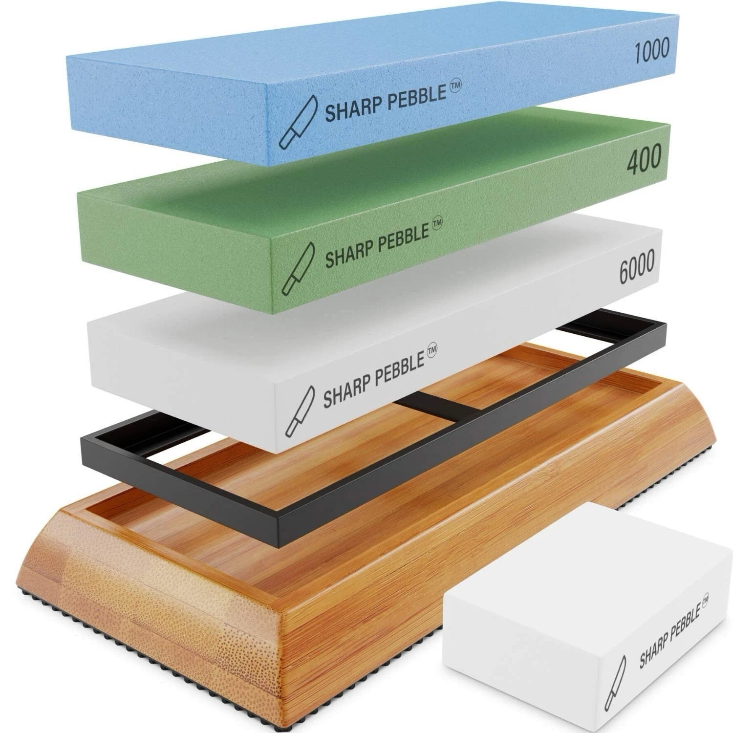 Sharp Pebble Knife Sharpening Stones Kit -Grits 400/1000/6000