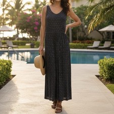 Gap Long Maxi Casual Dress Woman’s Size XL Geometric Diamond Print Navy Blue