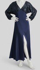 DKNY Women's Blue Sequin Embellished Blouson-Sleeve Gown Dress Size 14