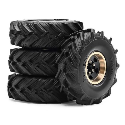 1.0'' Brass Beadlock Wheel Rim Tires Set For 1/18 TRX4M 1/24 SCX24 FMS RC Crawler