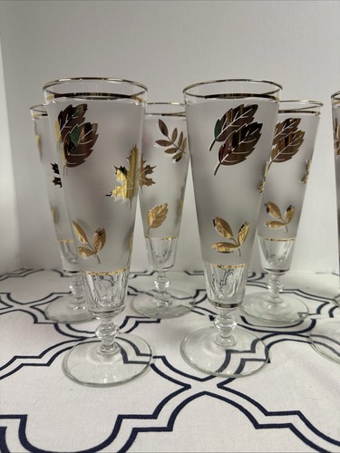Juego de vasos esmerilados de cerveza vintage Libbey Gold Leaf Pilsner Parfait/7 MCM