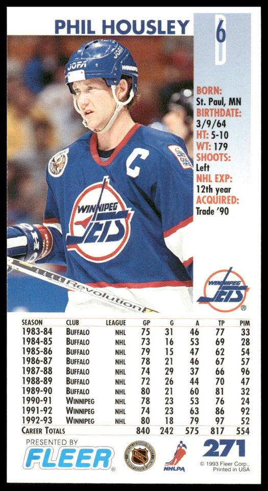 1993-94 Fleer PowerPlay #271 Phil Housley TALL BOY Winnipeg Jets - Image 2 of 2