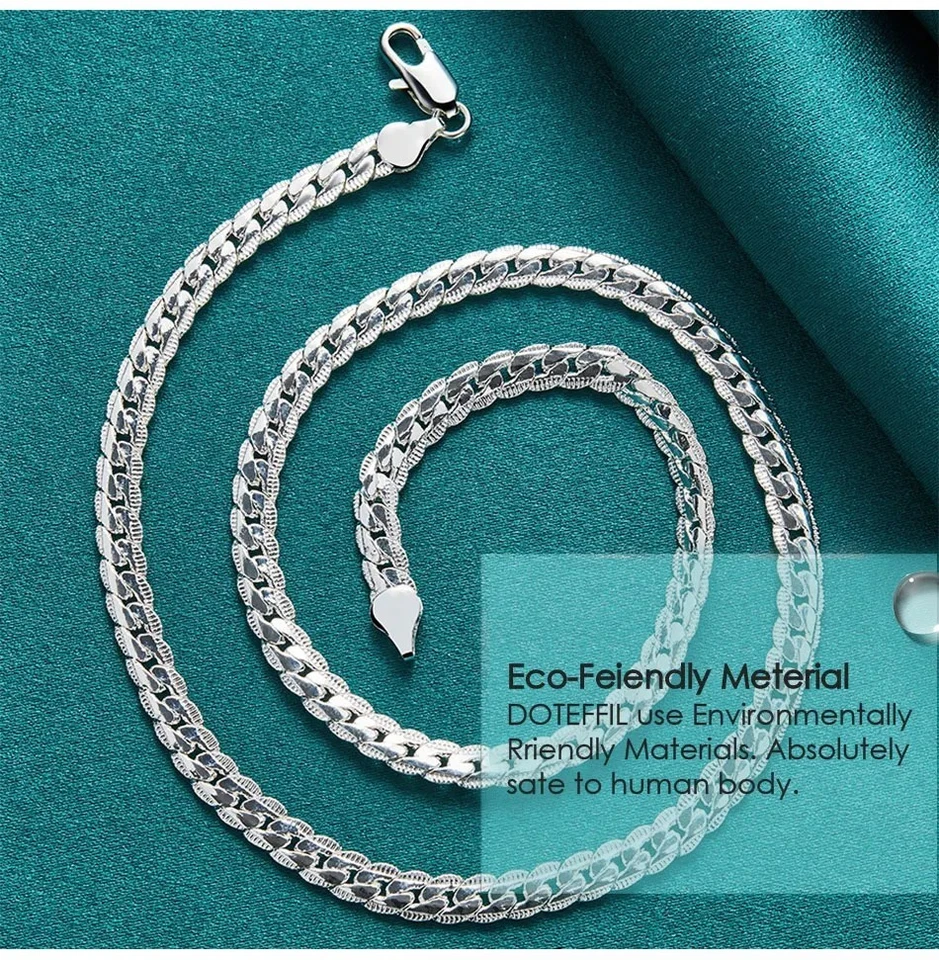 Collar y pulsera real de plata de ley 925 con cadena de moda de 6 mm para mujer y hombre  Foto 2 de 4