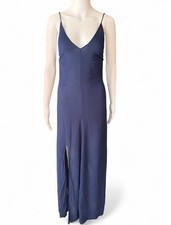 Reformation Sheer Navy Maxi Dress Open Back Side Slit XS