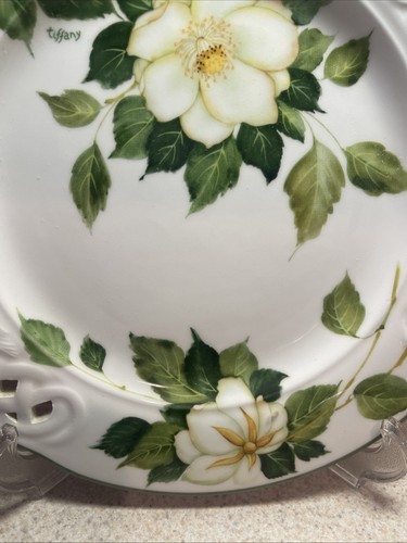 Vtg Italy Brunelli Tiffany Dinner Plate White Magnolia Floral Lattice Gardenia - Picture 4 of 7