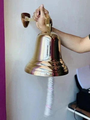 Nautical Brass Bell Ship's Boat 14" large Hanging Bell Marine Wall Decor Bell - Image 1 of 4