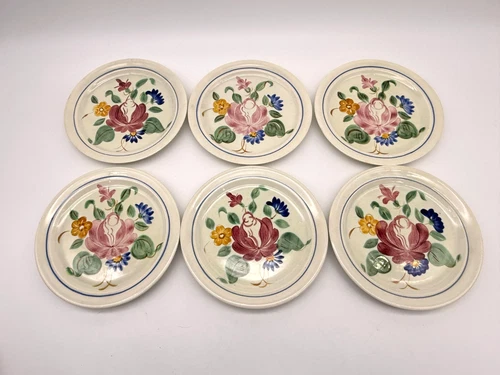 Set of 6 RED WING Orleans 7-1/4" Salad Plates Orleans Provincial Floral Blue Rim