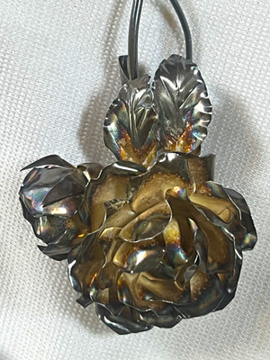 Sterling Silver 935 Rose Flower Brooch Pin Signed, No Stone, Silver. European