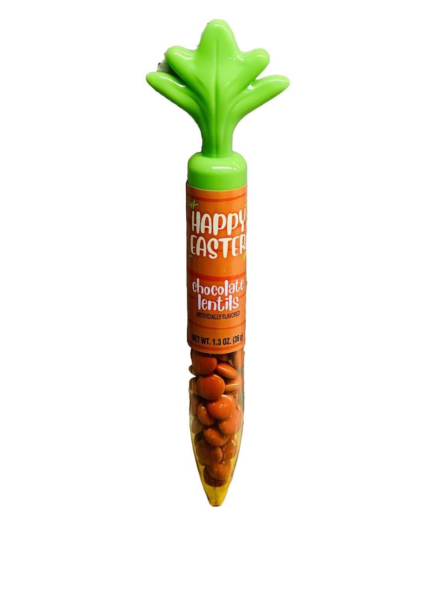 CARROT TUBES WITH ORANGE CHOCOLATE LENTILS 1.3 Oz 36gm