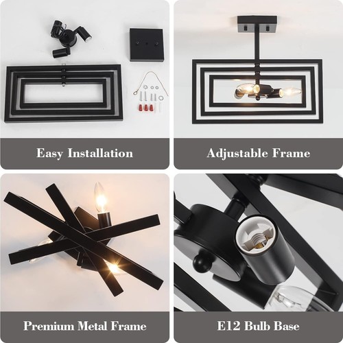 Ceiling Light Fixture Black Modern Look, Industrial Stylish Easy To Install E12 - Picture 4 of 7