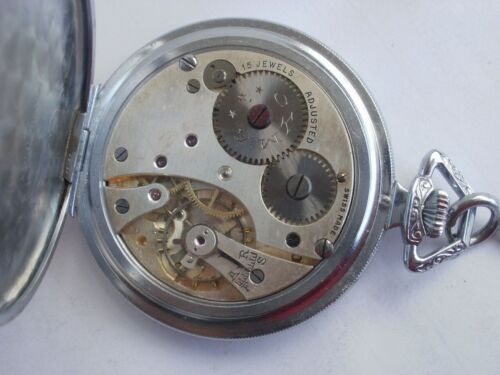 Cyma swiss art deco new old stock mechanicak two tone dial vintage pocket watch - Picture 5 of 12