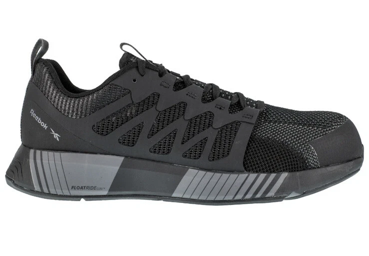 Scarpe da lavoro atletiche Reebok da uomo nere grigie in tessuto Oxfords Fusion. UOMO 9 5