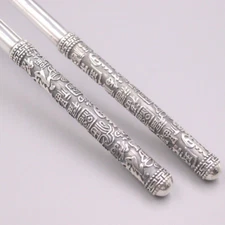 Real 999 Silver Chopsticks Home Tableware 福 Blessing Lucky Silver Chopsticks