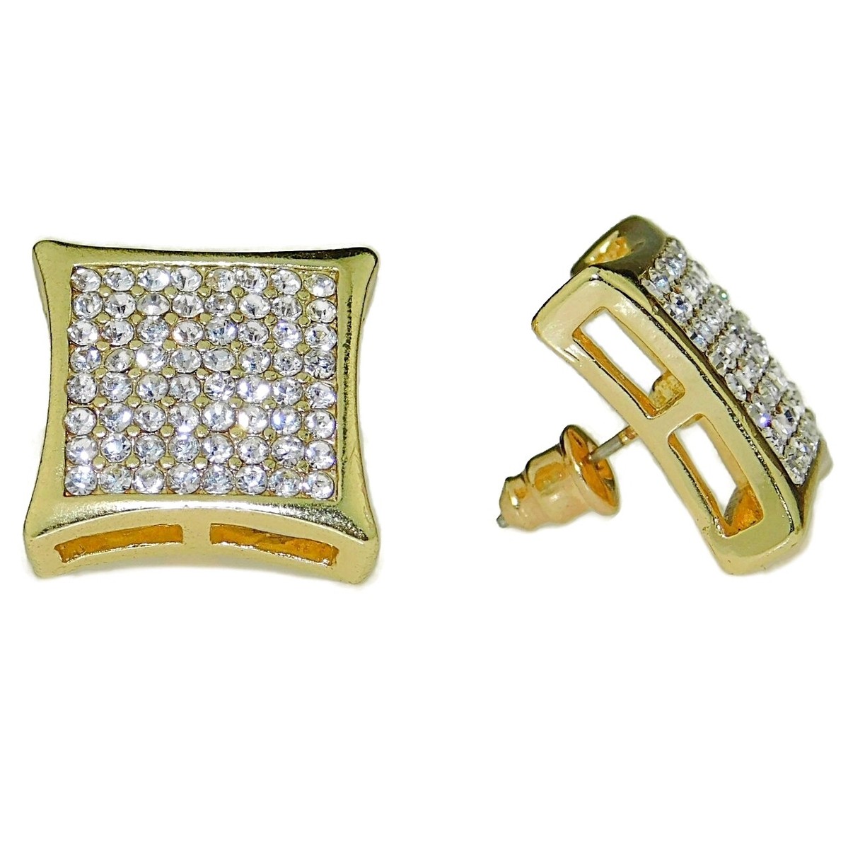 Men's Huge 17MM Big Kite Hip Hop Earrings Gold Plated Rows Micro