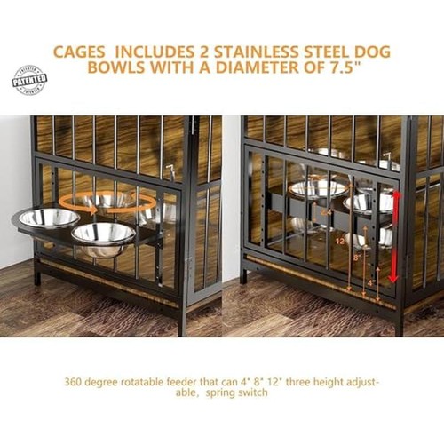 Large Dog Crate Adjustable Feeder 2 Stainless Steel Bowls Indoor Furniture New - Picture 3 of 6