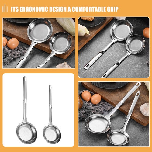 2Pcs Stainless Steel Skimmer Spoon Cooking Oil Colander Scoop Filter Spoon - Picture 5 of 12