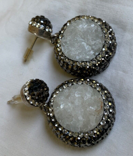 Boucles d'oreilles de piste jumbo en argent sterling 925 gothy y2k faux drusy audacieux - Photo 1 sur 6