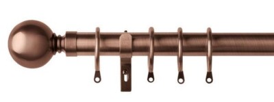28 mm Durchmesser gebürstetes Kupfer Bronze Vorhangstange KUGEL Enden 240 cm