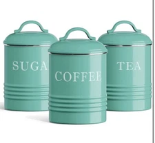 Canister Set Of 3 for Kitchen Counter, Vintage Kitchen Canisters, Torquoise