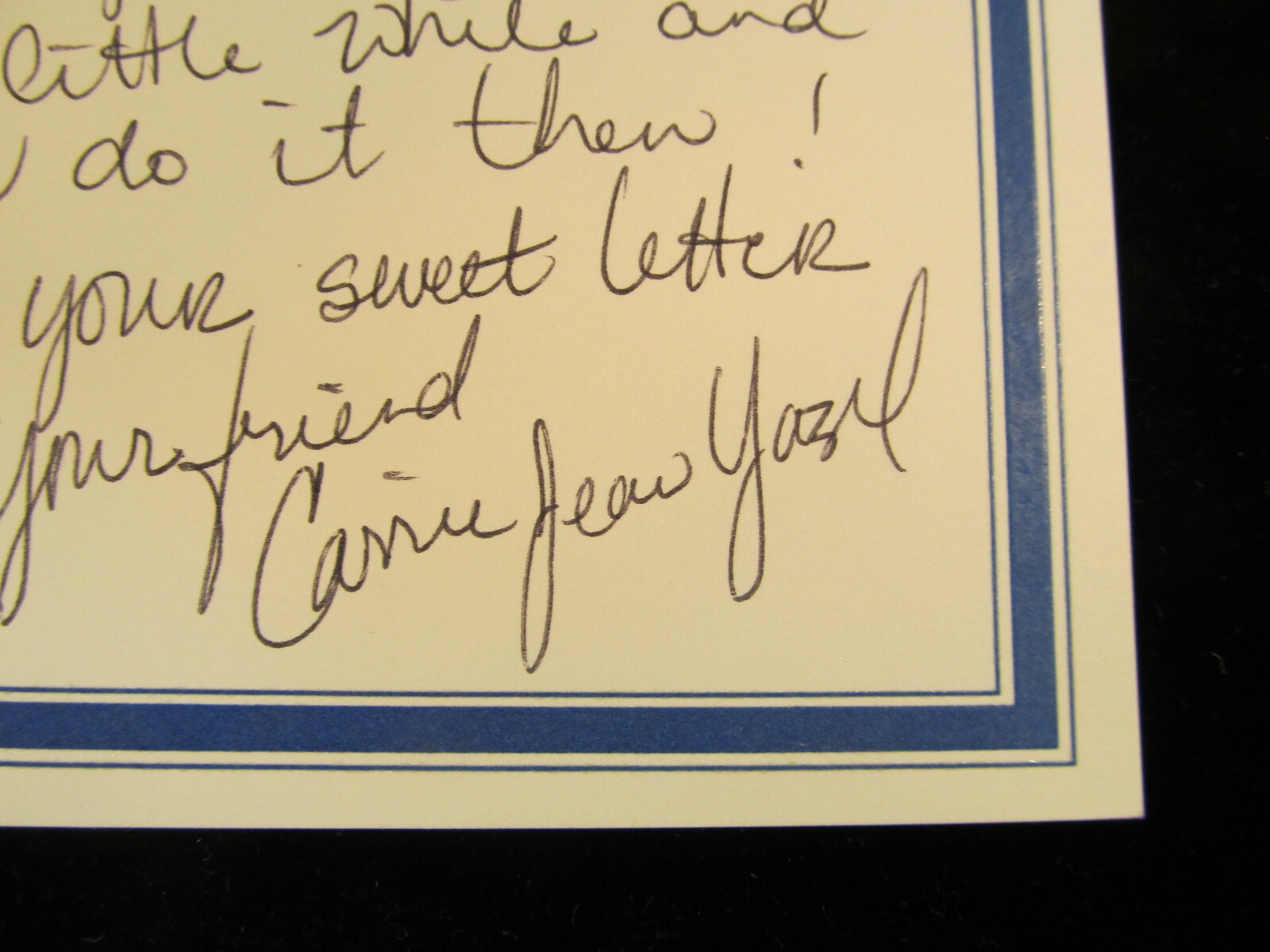 CARRIE JEAN YAZEL PLAYBOY PLATMATE Autographed HAND WRITTEN LETTER