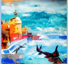 Oil Painting Italy ORIGINAL Art Venice Painting Grand Canal Abstract Original