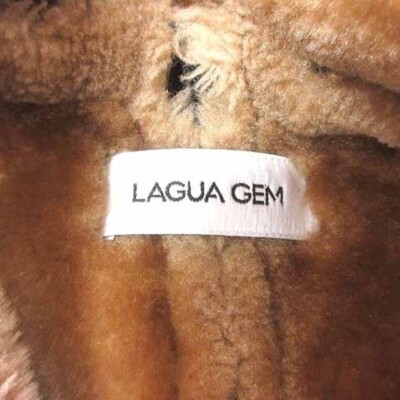 LAGUA GEM Faux Mouton Coat Zip Up Back Fur S Black Beige YK
