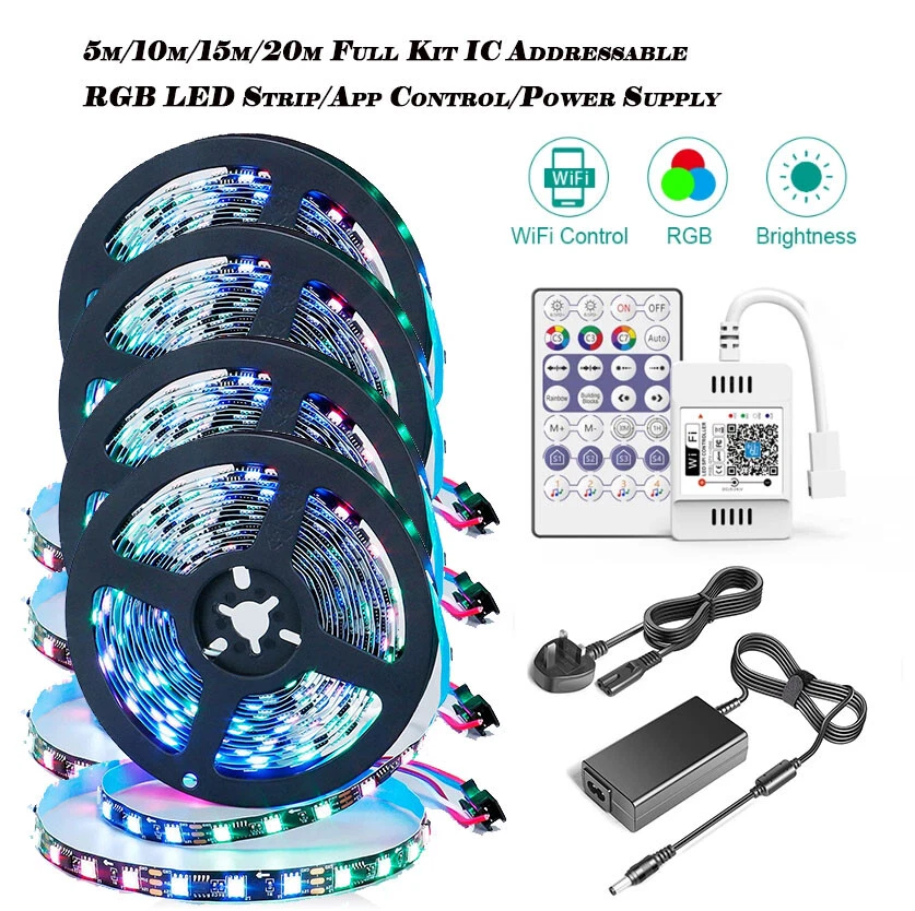 Dream Colour 12V WS2811 RGBIC LED Strip 20Pixels/m App Control Waterproof  Kit