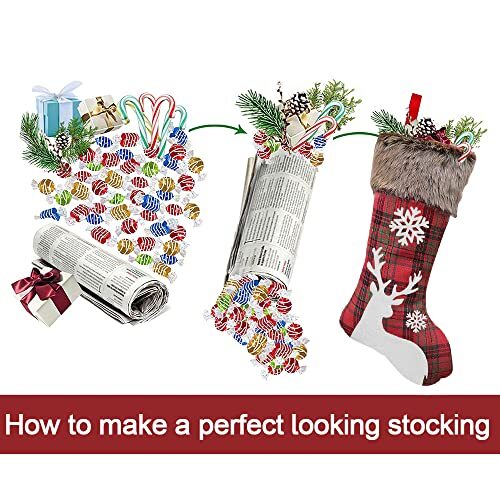 Christmas Stockings 2022, 18 Inches Burlap with Large Plaid Snowflake and  - Foto 7 di 8