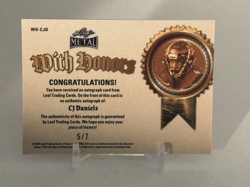 CJ DANIELS 2024 LEAF METAL WITH HONORS PINK AUTOGRAPH #WH-CDJ /7 A23 - Picture 5 of 7