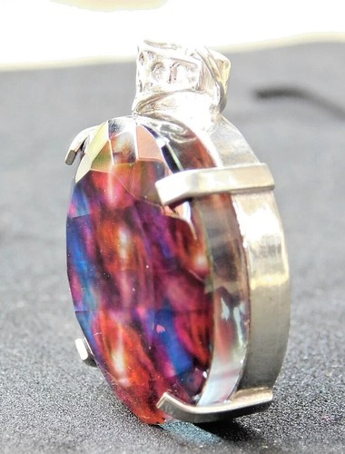 57.95Ct Certified Round Cut Natural Ammolite Solid Silver Pendant Loose Gemstone - Imagen 7 de 8
