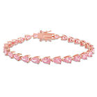 Pear Created Pink Sapphire Tennis Bracelet Amour Rose Plated Silver 13 1/2Ct Tgw