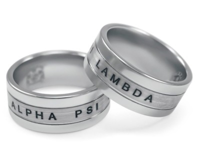 Alpha Psi Lambda Tungsten ring with laser etched letters with crest NEW!