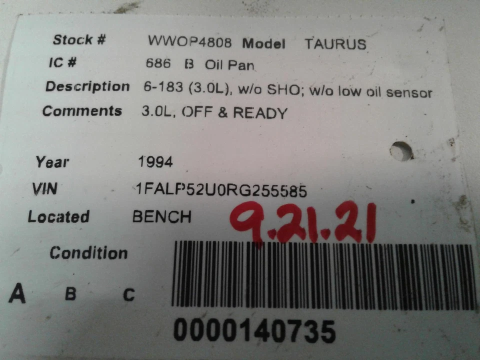Used Engine Oil Pan fits: 1994 Ford Taurus 6-183 3.0L w/o SHO w/o low oil sensor Foto 4 de 4