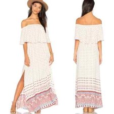 SHOW ME YOUR MUMU Women size S Cream/Rust Hacienda Off the Shoulder Maxi Dress