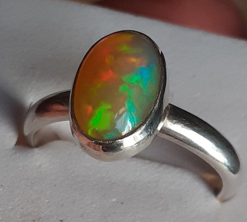 OPAL RING SIZE M Handmade in Sterling Silver Large 11mm x 7mm Cabochon OPAL - Picture 6 of 22