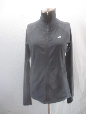 ADIDAS CLIMALITE Size S Womens BLK Full Zip Stand Collar Pocket Track Jacket 696