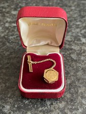 Vintage Yellow Gold Plated Tie Tack With Chain Hexagonal