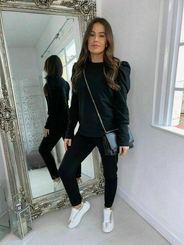 Women's Puff Sleeve Top Bottom Jogging Loungewear Ladies Suit Boxy Tracksuit Set - Picture 2 of 9