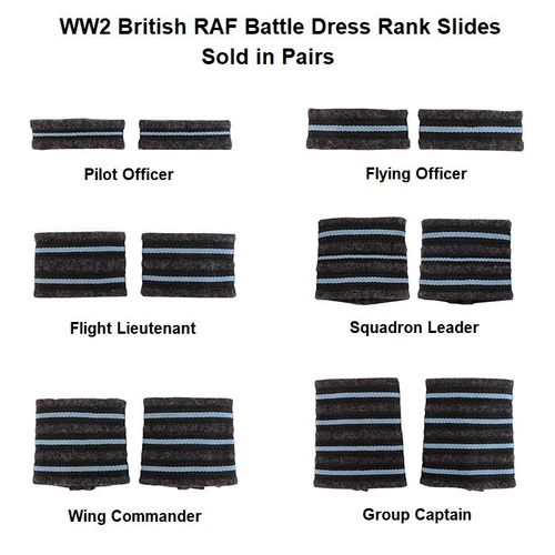 WW2 British RAF Battle Dress Rank Slide Pair - All Ranks incl. Officer Captain +