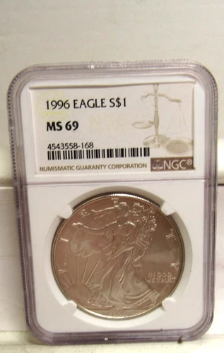 united states 1996 $1 AMERICAN SILVER EAGLE NGC MS69