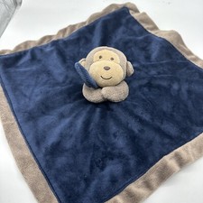 Carters Rattle Security Blanket Plush Lovey Monkey Satin Blue Brown Navy Tan