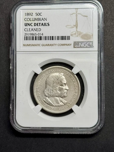 1892 Columbian Commemorative 50C Silver, NGC Cleaned UNC-Details,